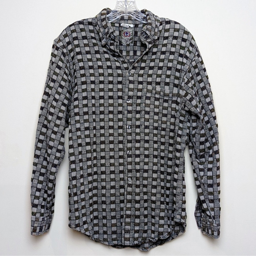 Vintage Territory Ahead 90s Button Down Shirt Geometric Check Long Sleeve Medium